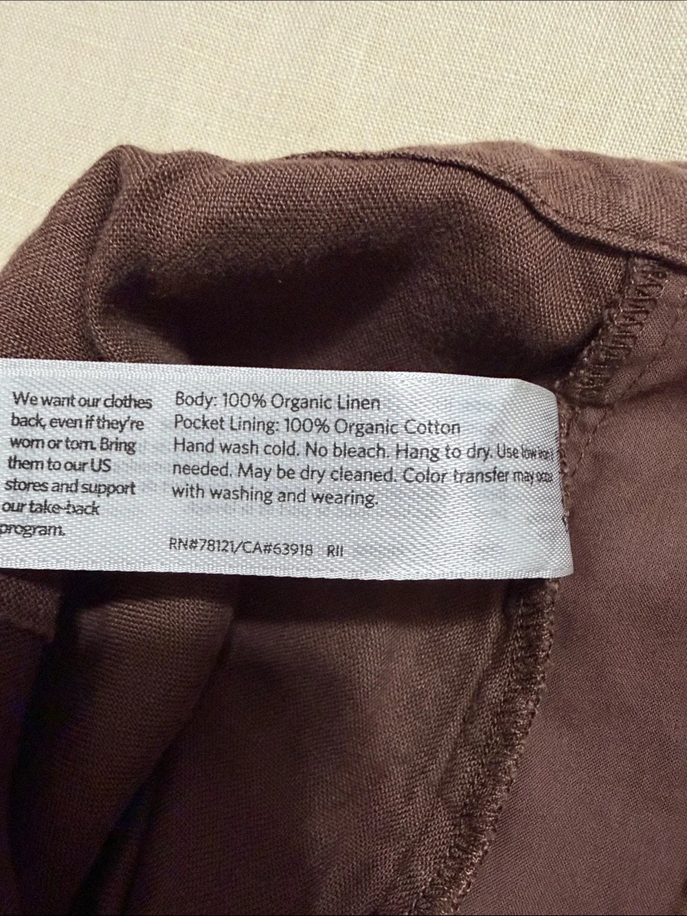 Eileen Fisher Brown 100% Organic Linen Bermuda Shorts, Size 8.